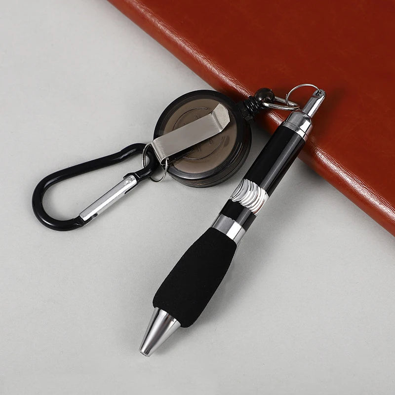 Buckle Ring Lanyard Stationery Retractable Key Chain Ballpoint Pen Qme Black