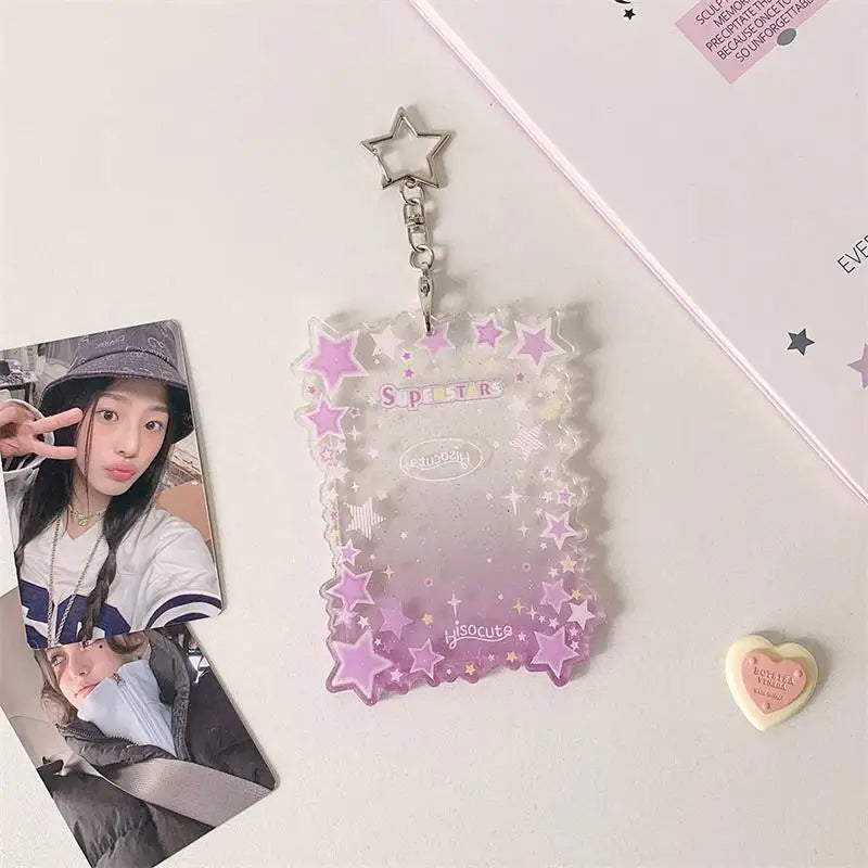 Cute Star Gradient Photocard Holder PVC Girl Card Idol Photo Display Qme Purple