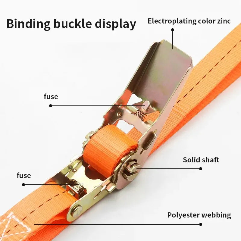 Heavy Duty Metal Buckle Tie-Down Cargo Straps for Car and Truck - Strong Ratchet Belt for Secure Luggage and Cargo Transport Qme