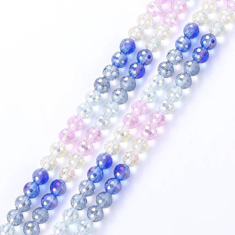 Jewelry Crystal Colorful Faceted Disco Ball Beads 8mm Electroplate Glass Round Loose Beads for Jewelry Making DIY Craft Supplies Qme Color 3 8mm-48pcs