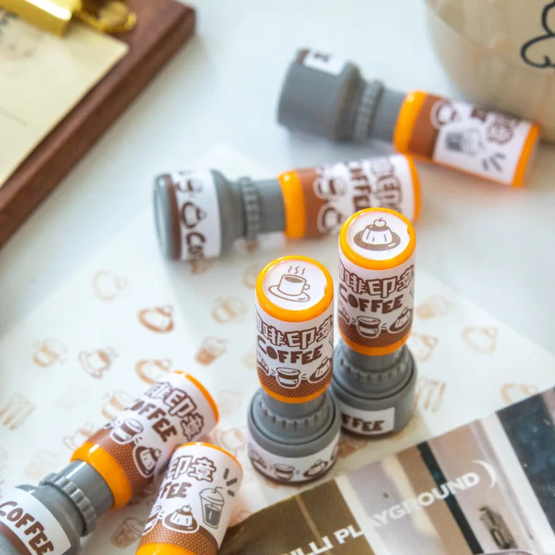 Cartoon Coffee Wooden Rubber Stamps Small Cute Life Travel Rubber Seal Scrapbooking Planner Decorative Stamp Stationery Korean Qme