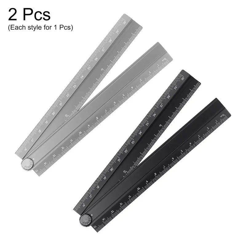 A02F-Aluminum Alloy 2Pcs 30Cm Folding Straight Ruler, Metric Protractor For Office And Art Qme