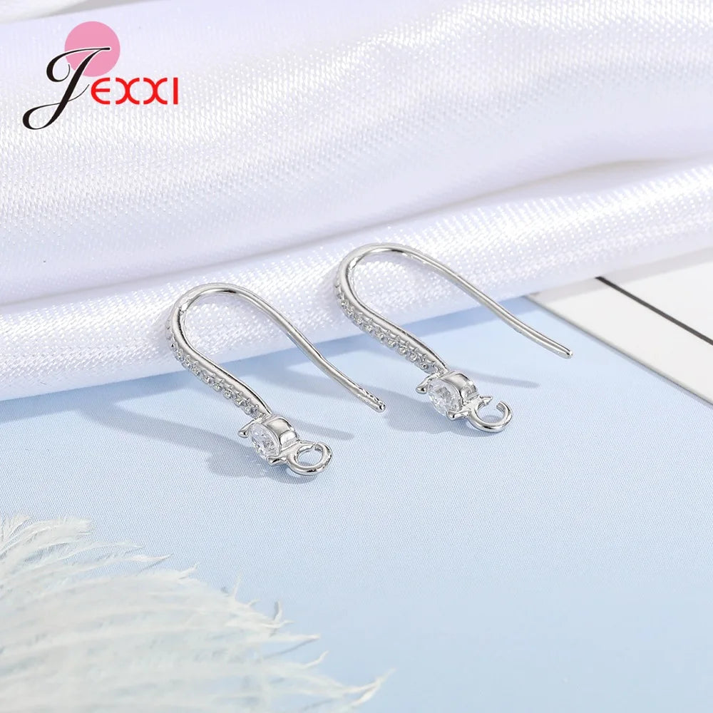 New Arrivals Sparkling Earrings Findings Real 925 Sterling Silver Color Earrings Components For Women Hand Making DIY Jewelry Qme