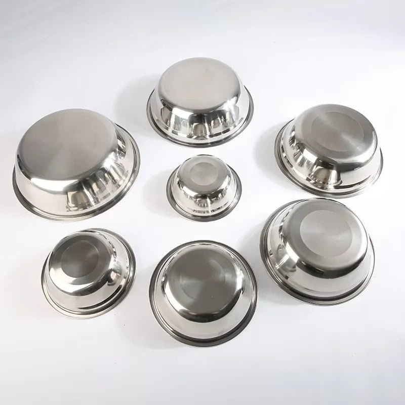 Stainless Steel Round Thicken Kitchen Cooking and Baking Kneading Bowl, Washing Fruit and Vegetable Bowl Qme