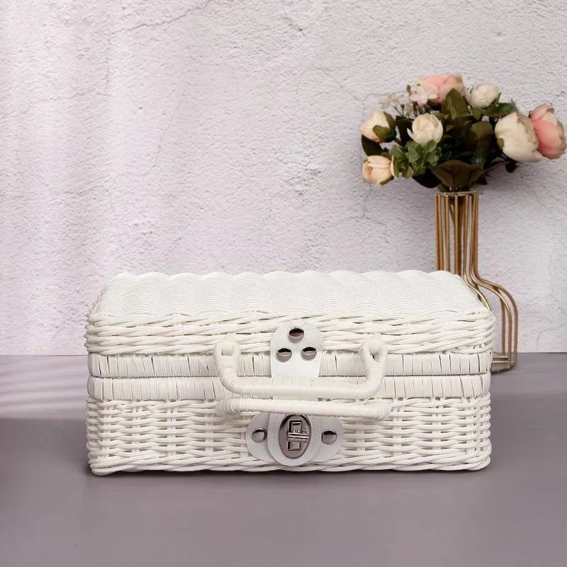 Rattan-like Finishing Box Woven Rattan Basket Retro Storage Qme White