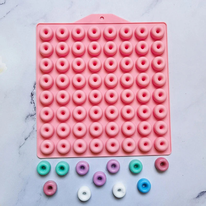 ^1Pc 64Cavities Mini Doughnut Silicone Molds DIY Chocolate Candy Mold for Muffin Jelly Gummy Hard Candies Baking Mould Qme Pink 64Cavities