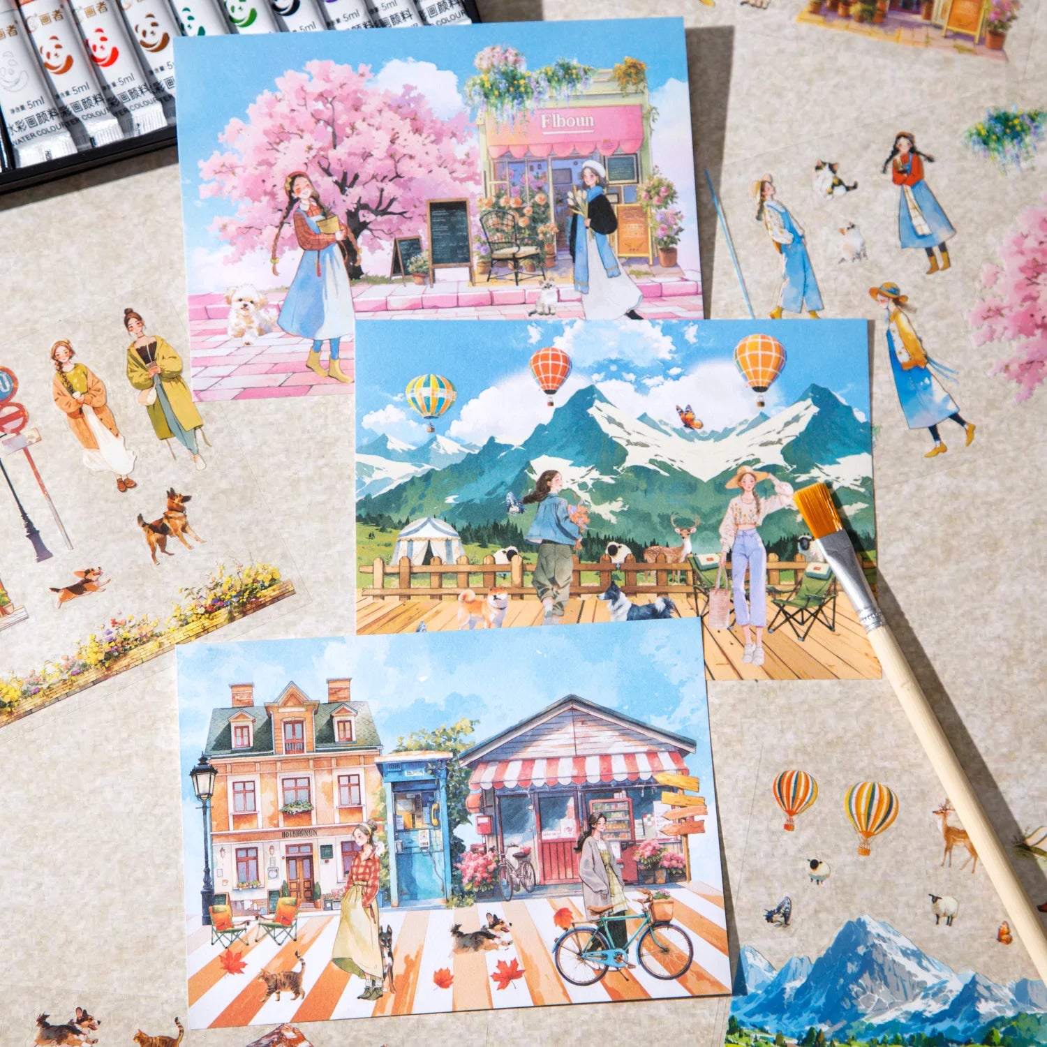 10Sheets Relaxing Holiday Sticker Book Scenic Landscape Theme for Scrapbooking Journaling Decorate Laptop Phone Case DIY Crafts Qme
