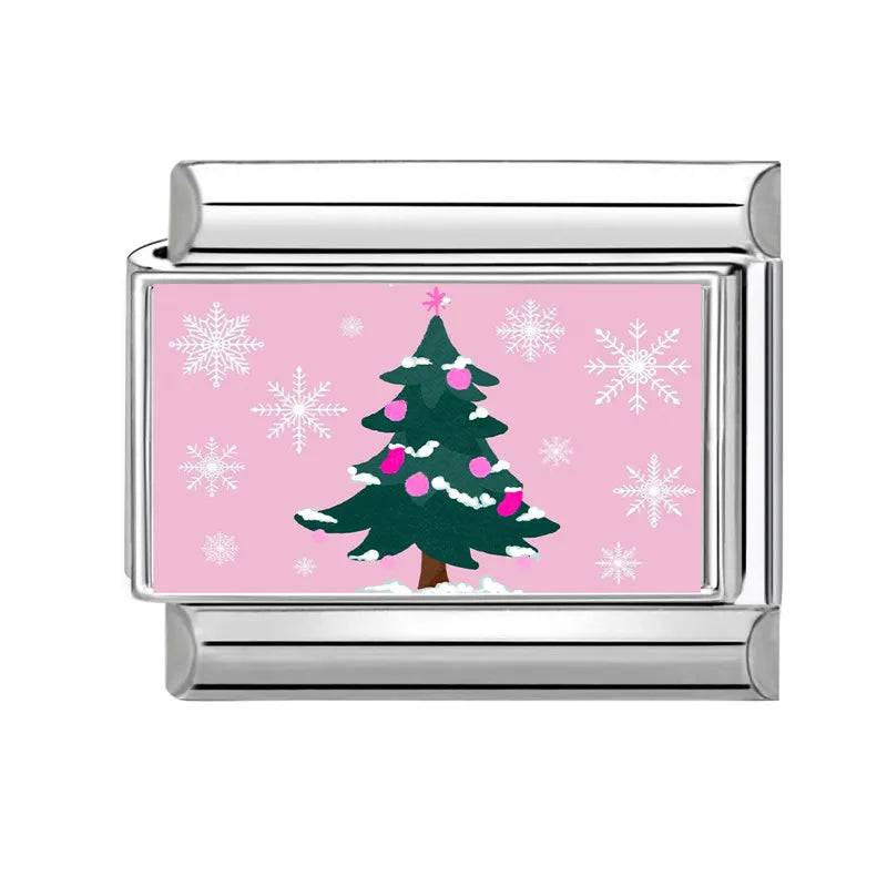 2025 Original Pink Christmas Tree Snowman Xmas Elk Wreath Sock Santa Claus Italian Charm Fit9mm Stainless Steel Bracelet Jewelry Qme Style 1