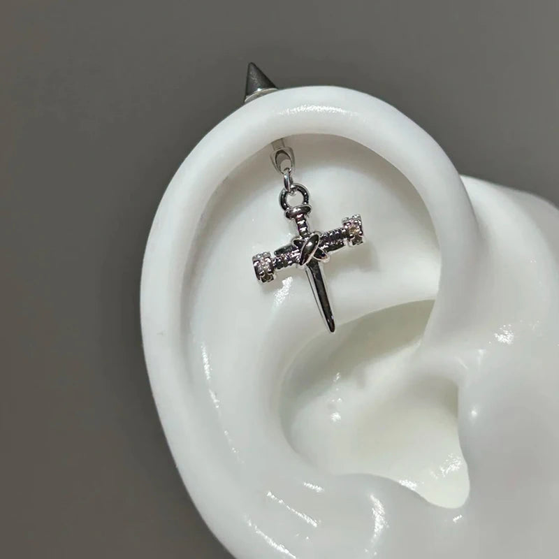 1Pc Fashion Trendy Sword Pendant Ear Bone Nail Stainless Steel Earrings For Women Body Puncture Accessories Qme