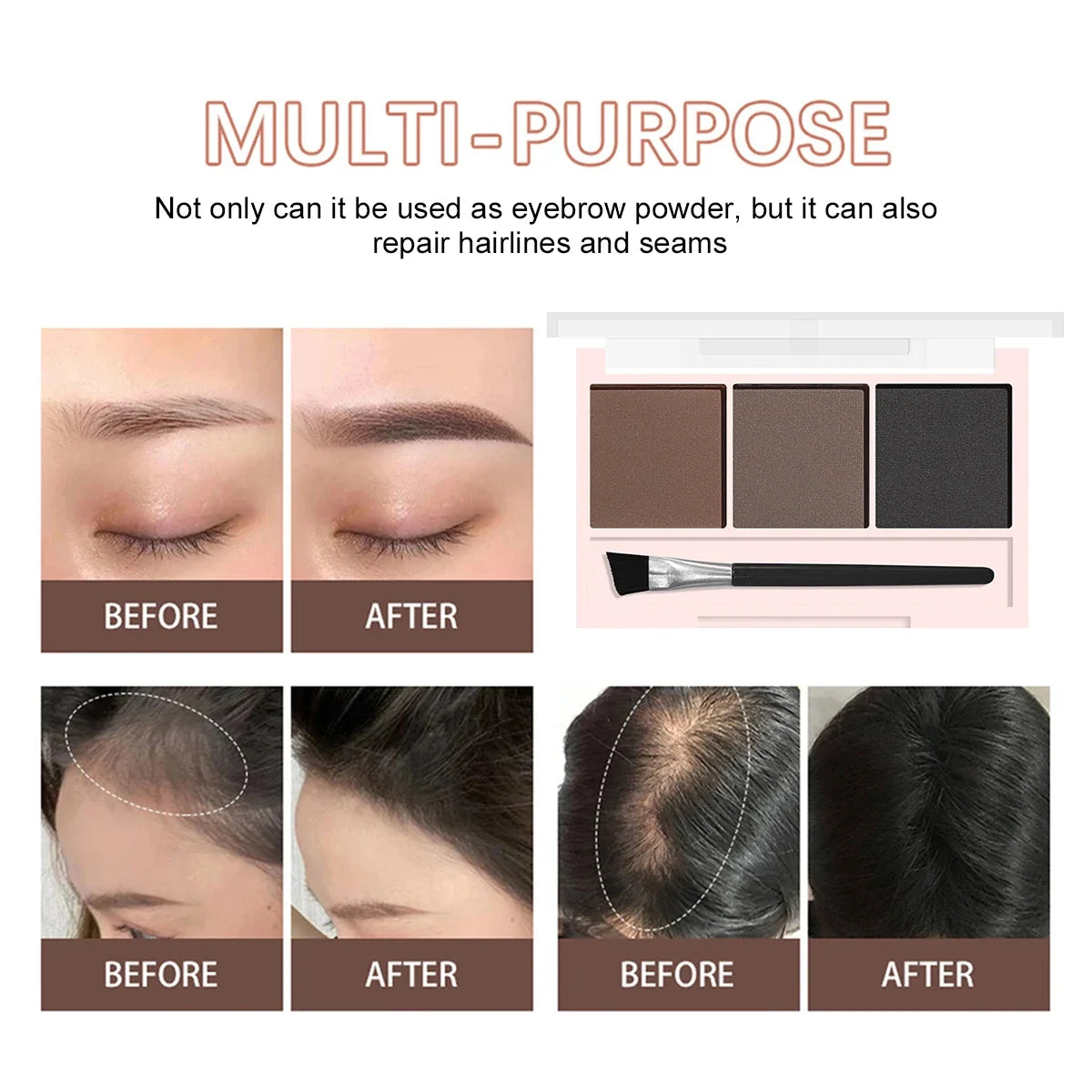 3-color Eyebrow Powder Palette With Eyebrow Brush - Natural Long-Lasting Eyebrow Powder Eyebrow Shape Waterproof and Sweat-proof Qme