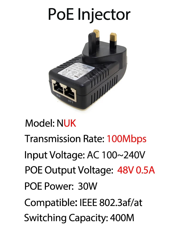 1PCS 100Mbps POE Power Supply 12V1A 2A 15V 24V 48V Gigabit Ethernet AP Wireless Bridge CCTV Power Adapter Qme