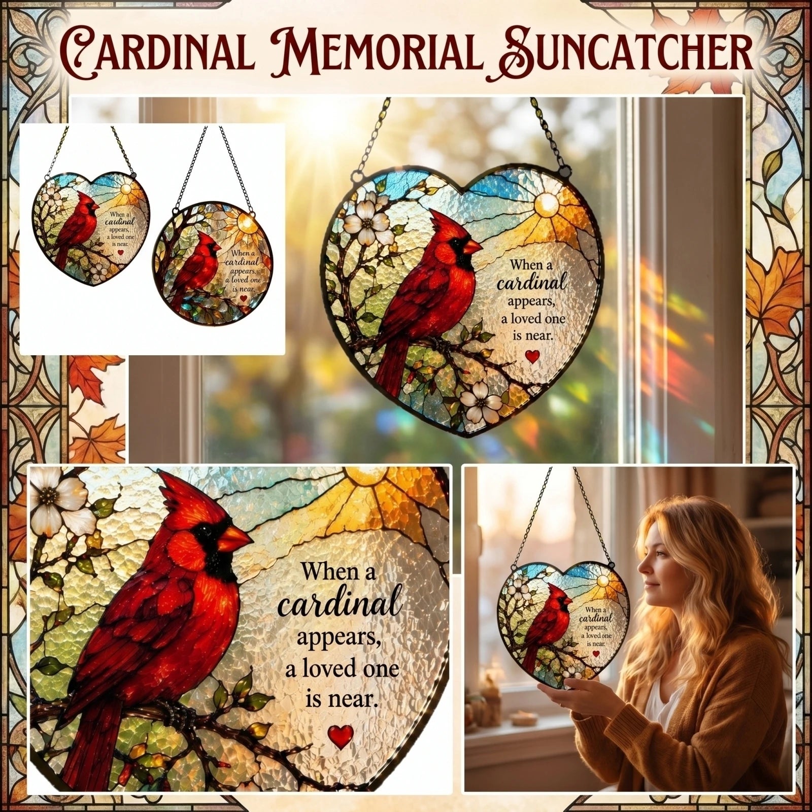 2D Acrylic Stained Glass Suncatcher Pendant Door Window Hanging Decoration with Sympathy Quote Holiday Party Gift Qme