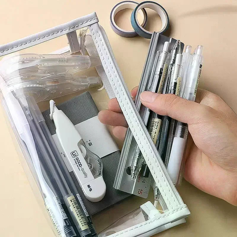 Transparent Pencil Case Large Capacity Simple Clear Pen Bag Exam Qme