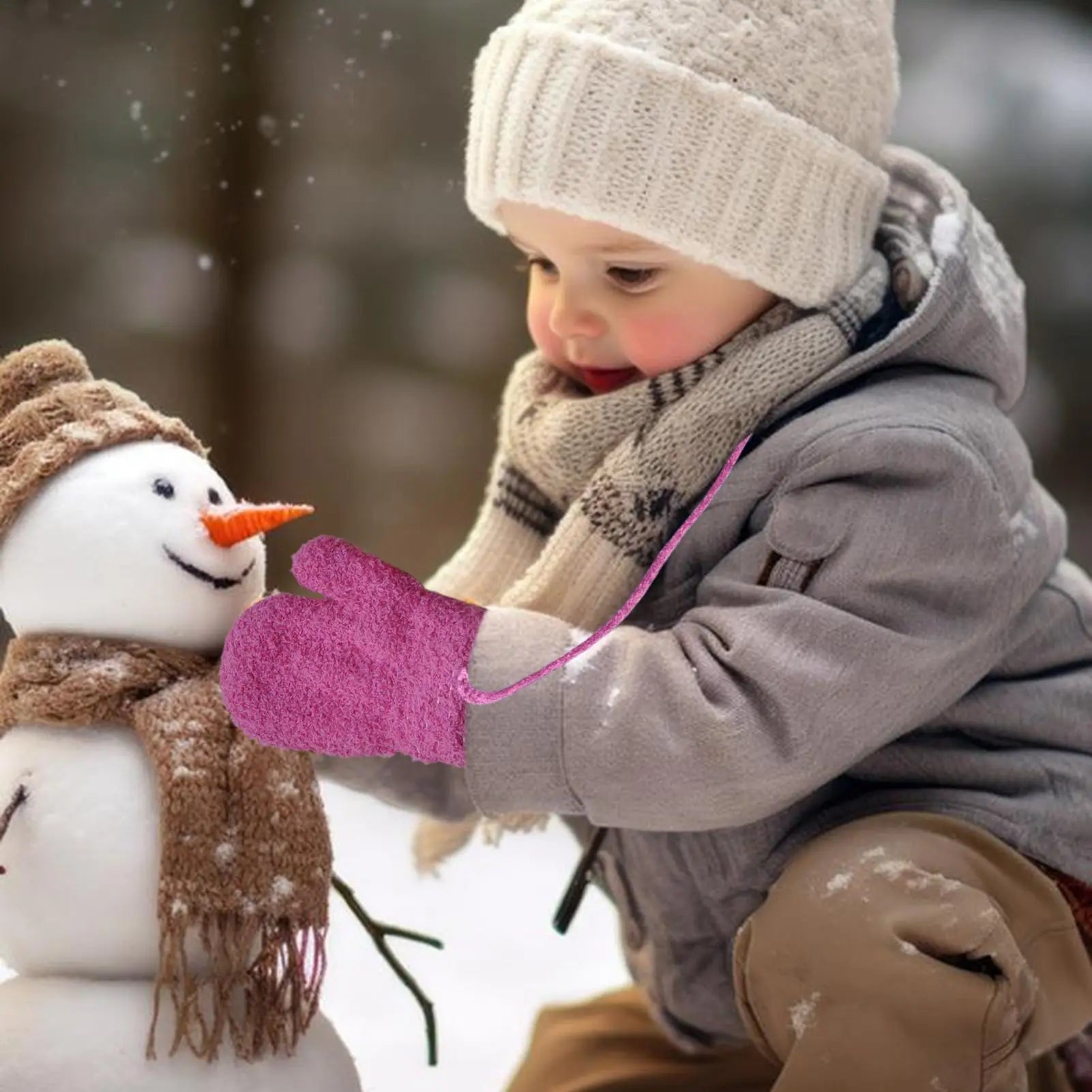 Toddler Mittens Soft Plush Toddler Winter Thermal Gloves Thermal Anti-Loss Cold Weather Protection Accessories for 1-3 Years Old Qme