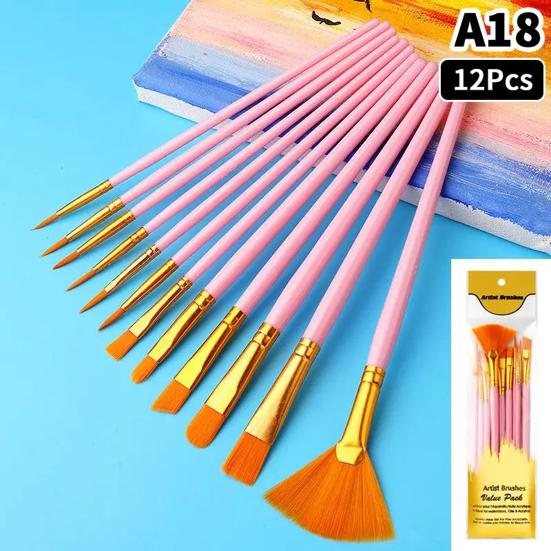 Detail Painting Brushes Professional Round Flat Nylon Hair Watercolor Qme A18