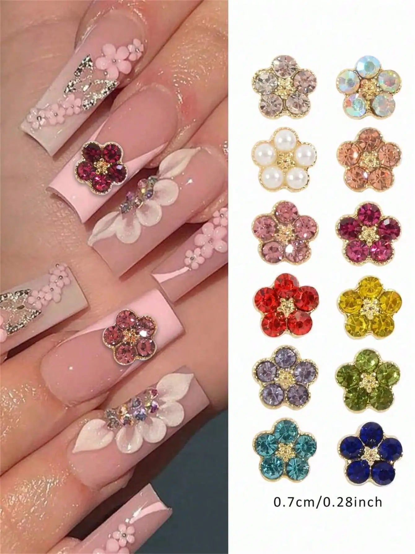 3D Glitter Rhinestones Crystal Flower Nail Art Charms Colorful Cherry Qme