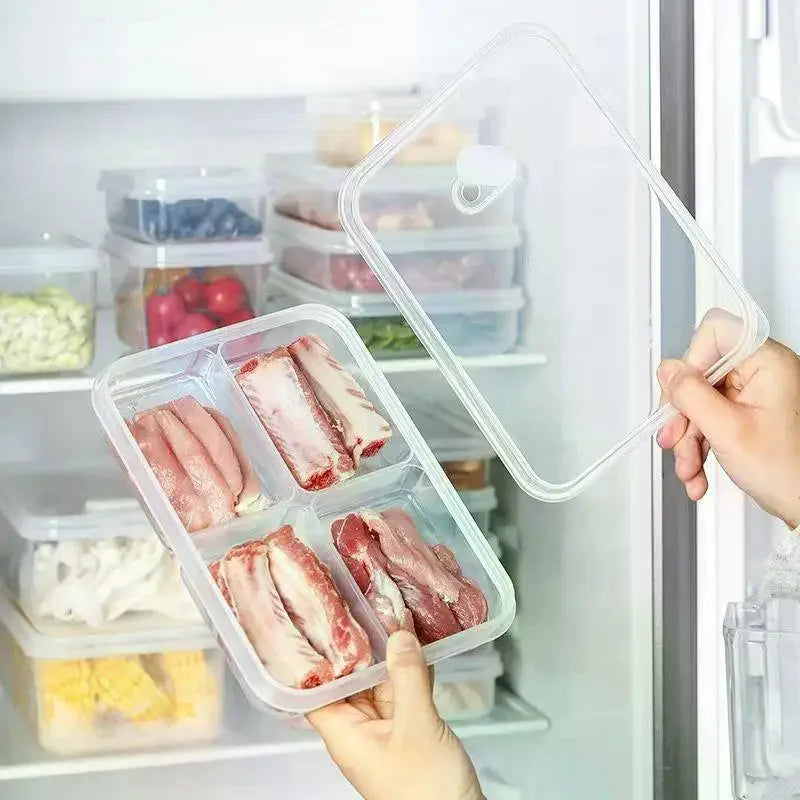 Refrigerator Storage Box Packed Meal Crisper Food Grade Sealed Food Meat 2/4/6 Compartment Refrigerated Storage Box Qme