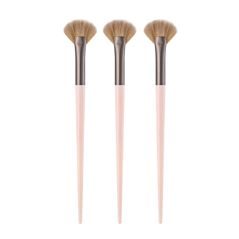 1 Slim Soft Facial Fan Brush Makeup Cosmetic Multi Use Mask Tool Qme 3PCS Pink