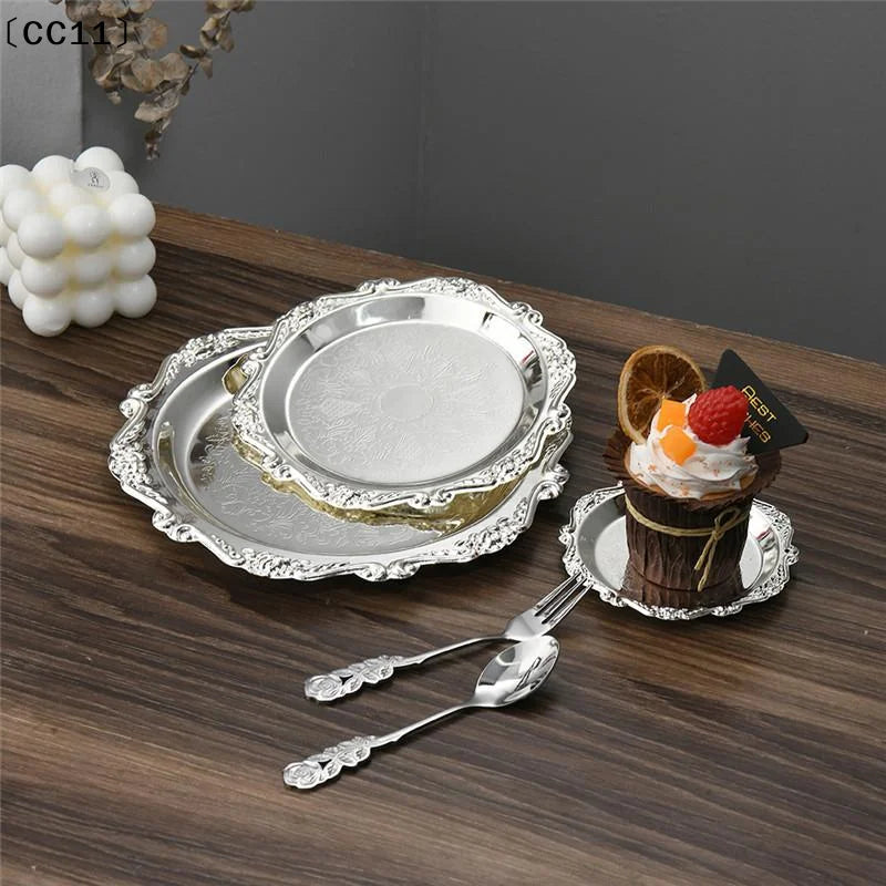 Luxury Silver Plated Plates Cake Dessert Tray Tea Snack Fruit Dish Qme