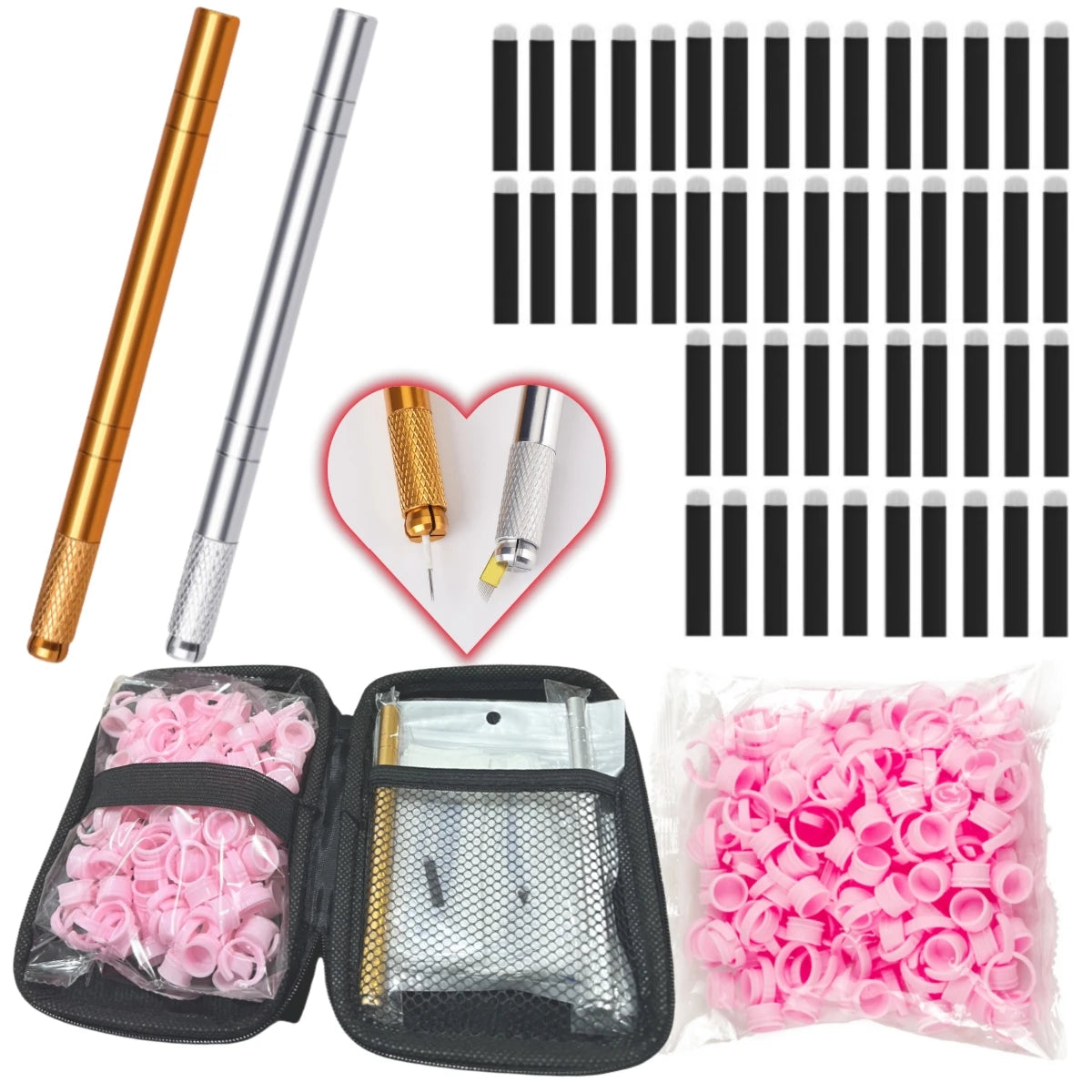 Brand New 3D Microblading Manual Pen Needles Permanent Makeup Professional PMU Eyebrow Microblading Ring Caps Kit Set Tool Qme