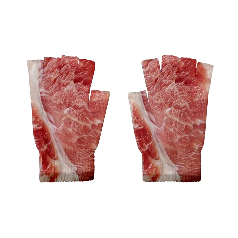 Meat Design Winter Autumn Men's Fun Pork Belly Pattern Gloves Women's Qme style7 One Size