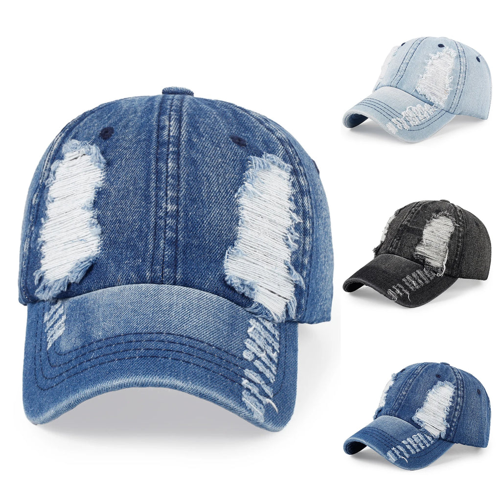 Chic Streetwear Baseball Cap Hole Breaking Vintage Visor Casual and Versatile Caps Fashionable Hats for Men and Women Qme