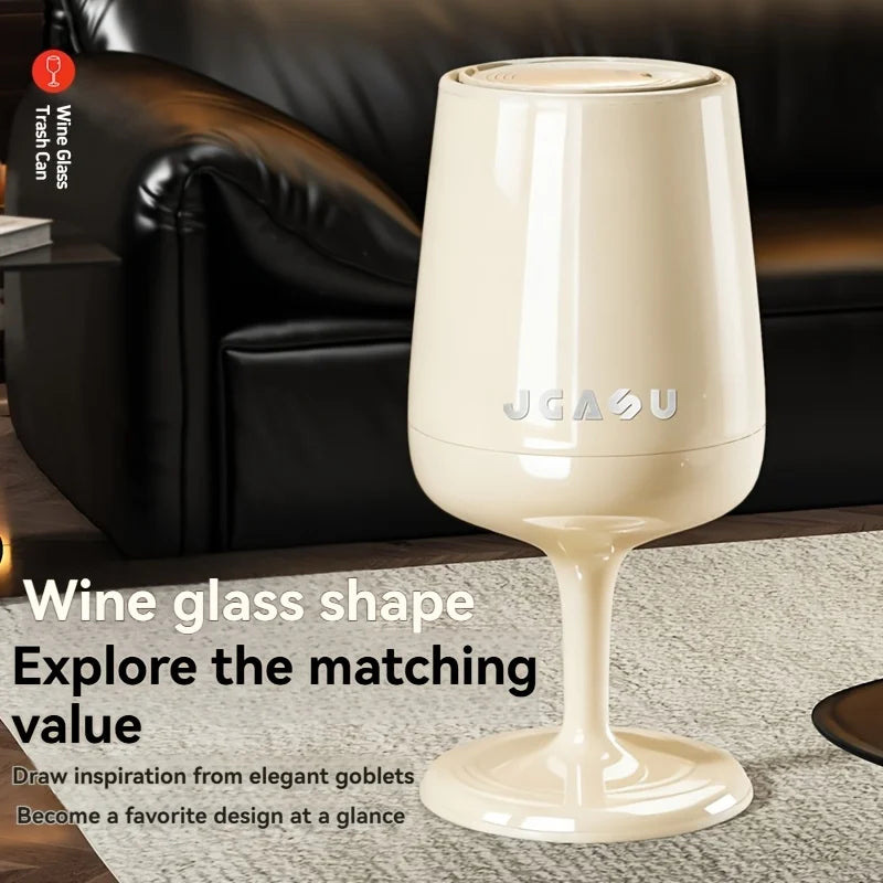Wine Glass Shaped Trash Can with Lid Waste Basket Trash Bin Round Tall Garbage with High Leg for Home Office Bedroom Kitchen Qme