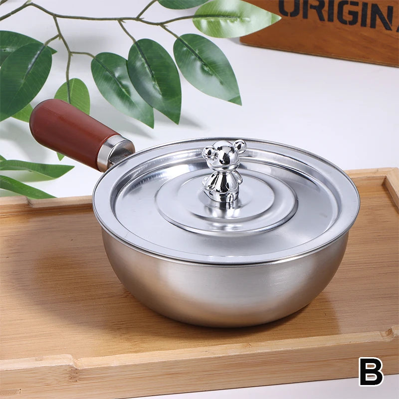 Single-person Heat-resistant Stainless Steel Pot Wood Handle Kitchen Qme B