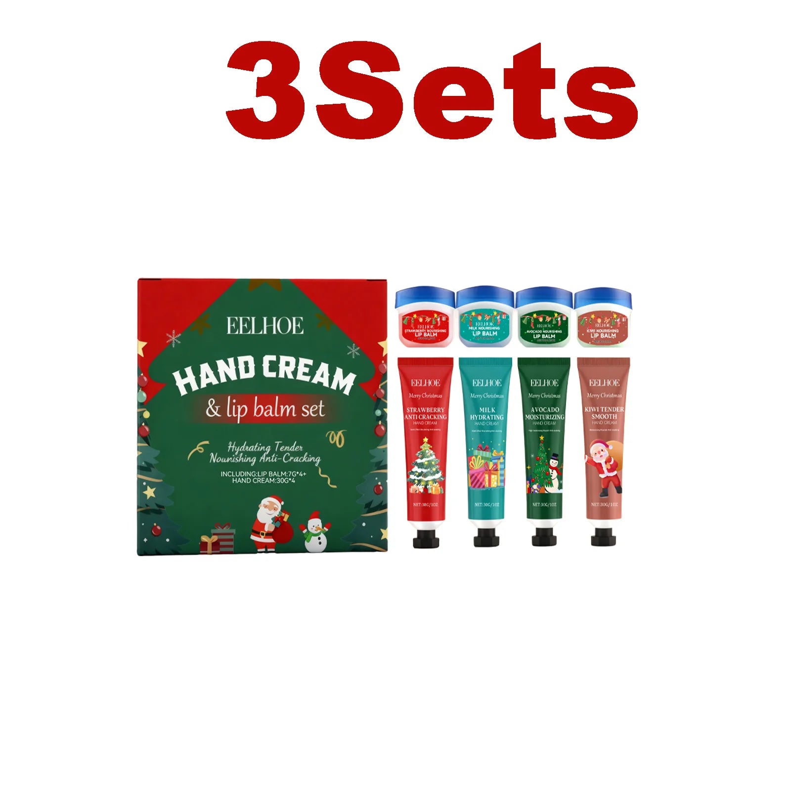 Christmas Hand Cream Lip Balm Set Gift Box Nourishing Moisturizing Anti-dry Cracked Softening Skin Festive Holiday Present Qme 3 Sets