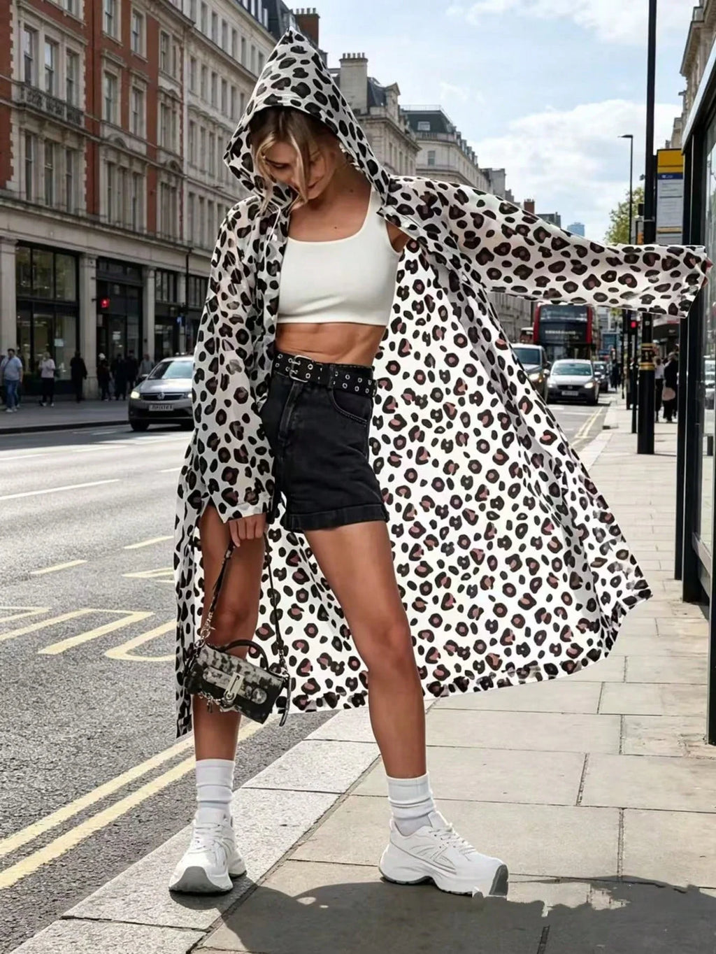 EVA Stylish Leopard Print Rainwear Compact All-season Poncho Qme