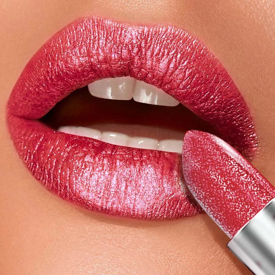 Red Metallic Lipstick Longlasting Glitter Lip Glaze Waterproof Lips Qme