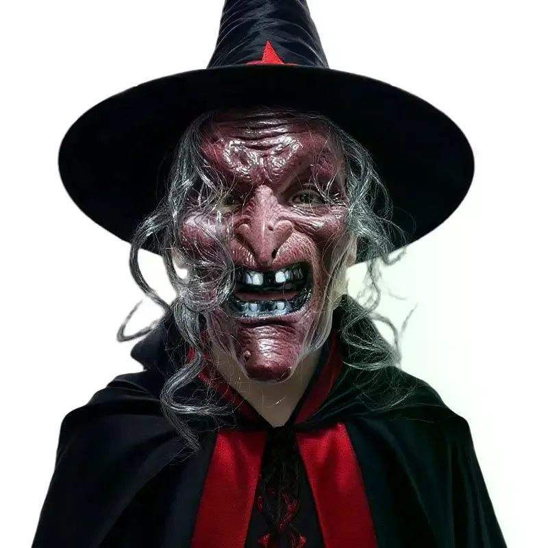 Plastic Old Mask With Hat Gray Hair Horror Prop For Halloween Cosplay Haunted House Parties Qme