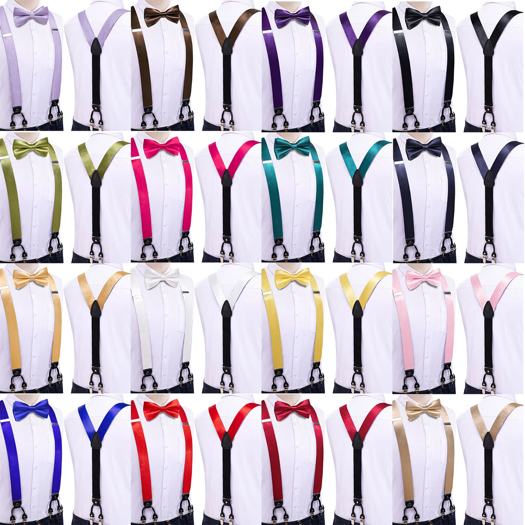Hi-tie Silk Mens Braces Bowtie Hanky Cufflinks Y Back Clip Adjustable Qme