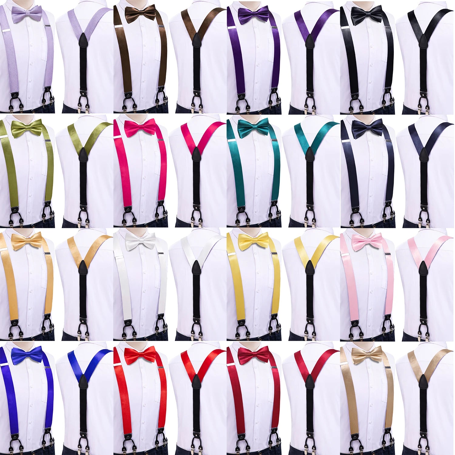 Hi-tie Silk Mens Braces Bowtie Hanky Cufflinks Y Back Clip Adjustable Qme