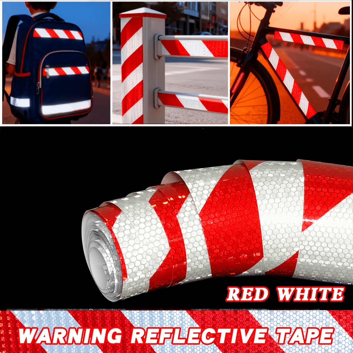 Shining Reflective Safety Warning Tape Self Adhesive Twill Printing Reflective Tape for PVC Reflective Tape Car Accessories Qme RED WHITE 1m 50MM