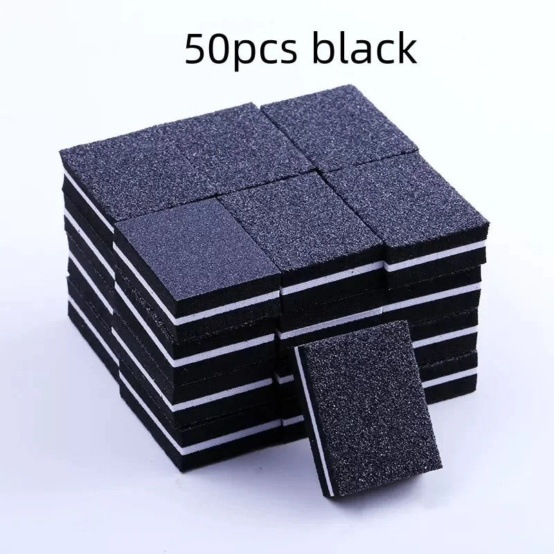 10/50/100pcs mix Double-sided Mini Nail File Blocks Colorful Sponge Nail Polish Sanding Buffer Strips Polishing Manicure Qme 50pcs black