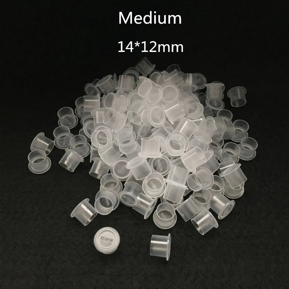 New 1000PCS Super White Steady Tattoo Ink Cups Small Medium Large Size Clear Self Standing Tattoo Ink Cup Cap Supply Qme 1000PCS M SIZE