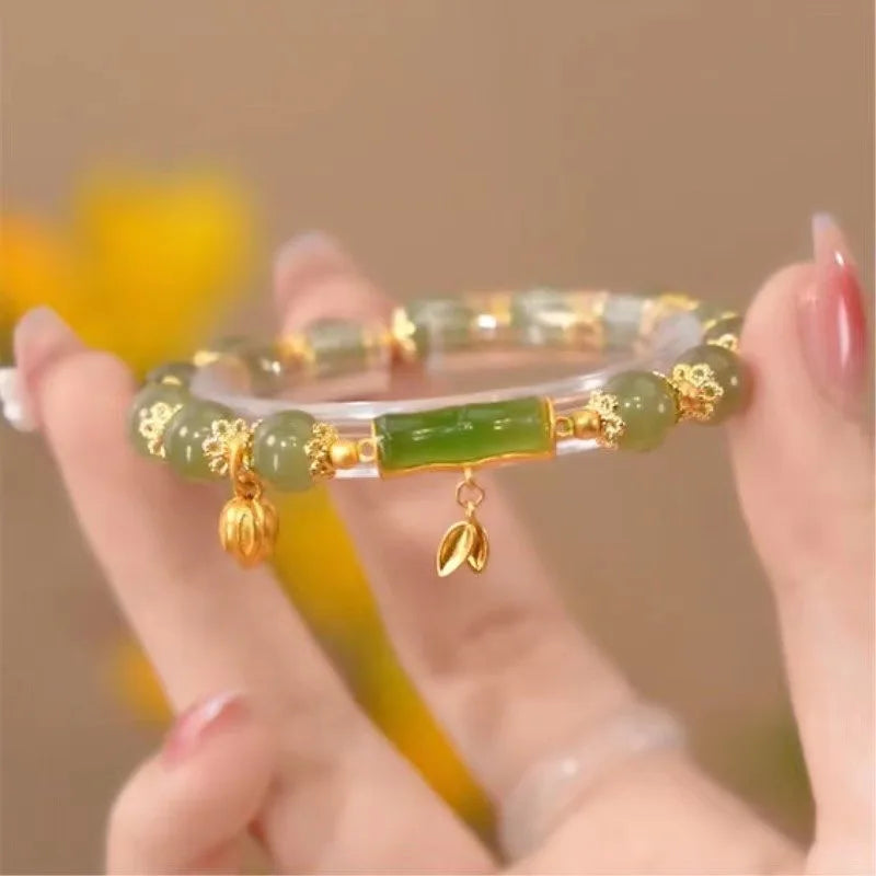 b05 Court Retro Lucky Imitation Hotan Jade Bracelet Vintage Light Luxury Handmade Jewelry Bracelet Women's Girls Jewelry Gift Qme