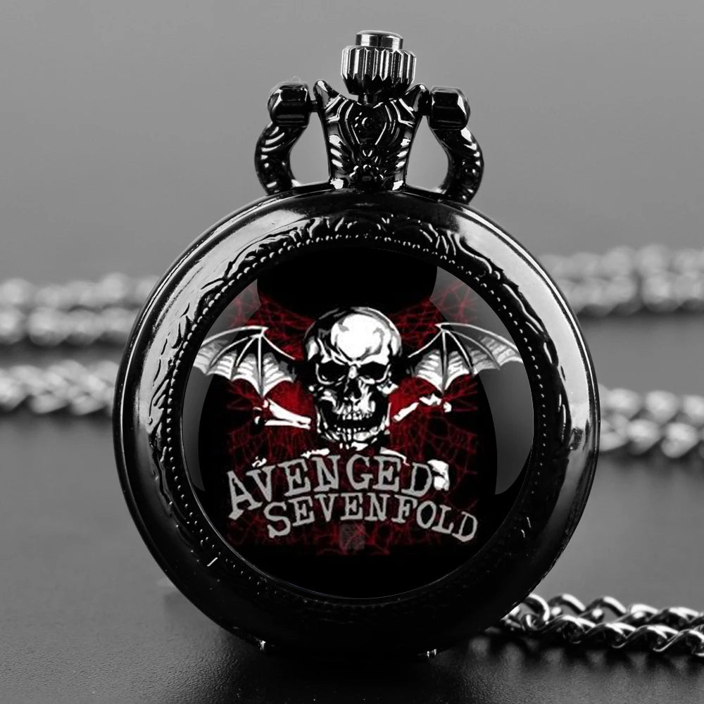 Avenged Sevenfold Design Glass Dome Quartz Pocket Watch Necklace Men Women Unique Jewelry Pendant Birthday Accessories Gift Qme