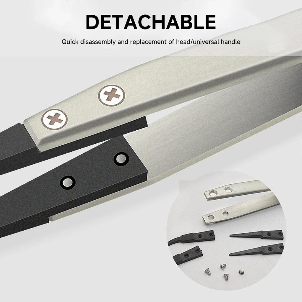 1PC For Watch Hands Installation Work Straight Elbow ESD-259 ESD-259A ESD-7A Handle Stainless Antistatic Plastic Tweezers Qme