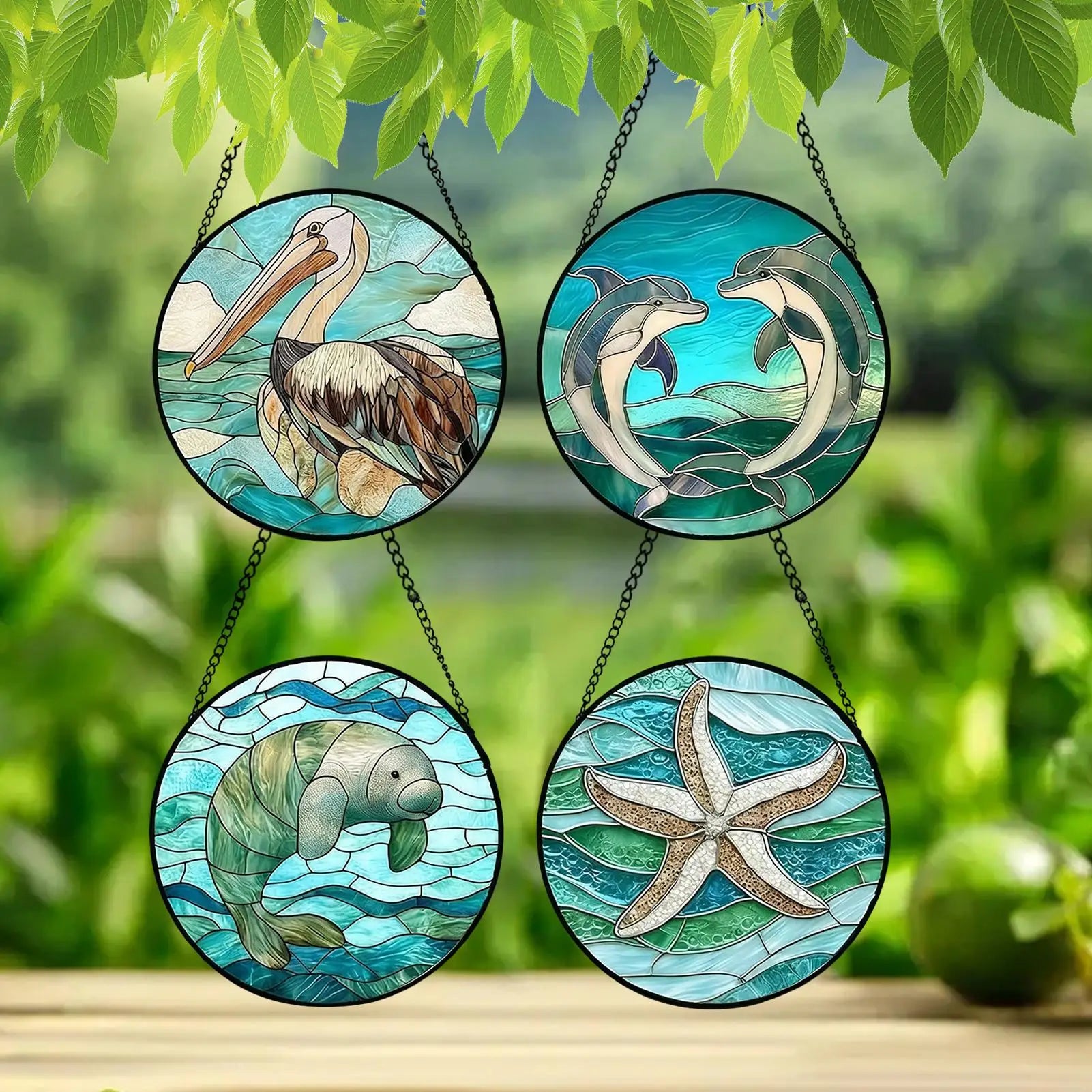 Stain Glass Decor 4 Pieces Acrylic Animal Sign 6.3in Animal Ornaments For Tree For Mom Lady Grandma Man Birthday Door Garden Qme