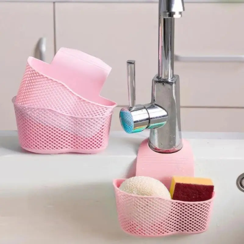 Sink Bag Soap Sponge Shelf Faucet Holder Bathroom Draining Hanging Qme