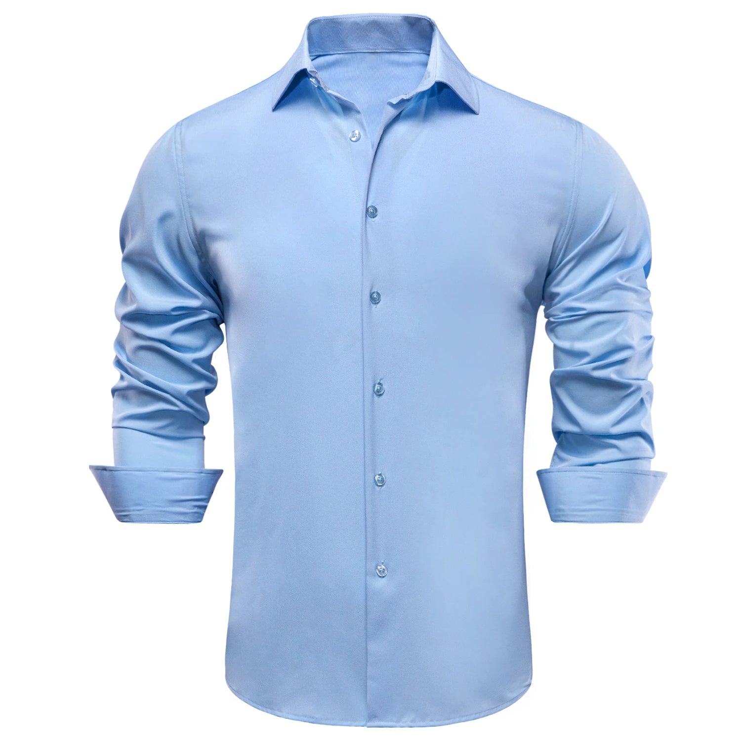 Hi-Tie Jacquard Paisley Light Blue Mens Shirt Long Sleeve Lapel Shirt Blouse Outerwear Wedding Office Breathable Quality Qme CY-1056 2XL