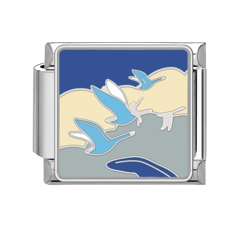 Colored Glaze Star Sun Starfish Ocean Italian Charm Stainless Steel