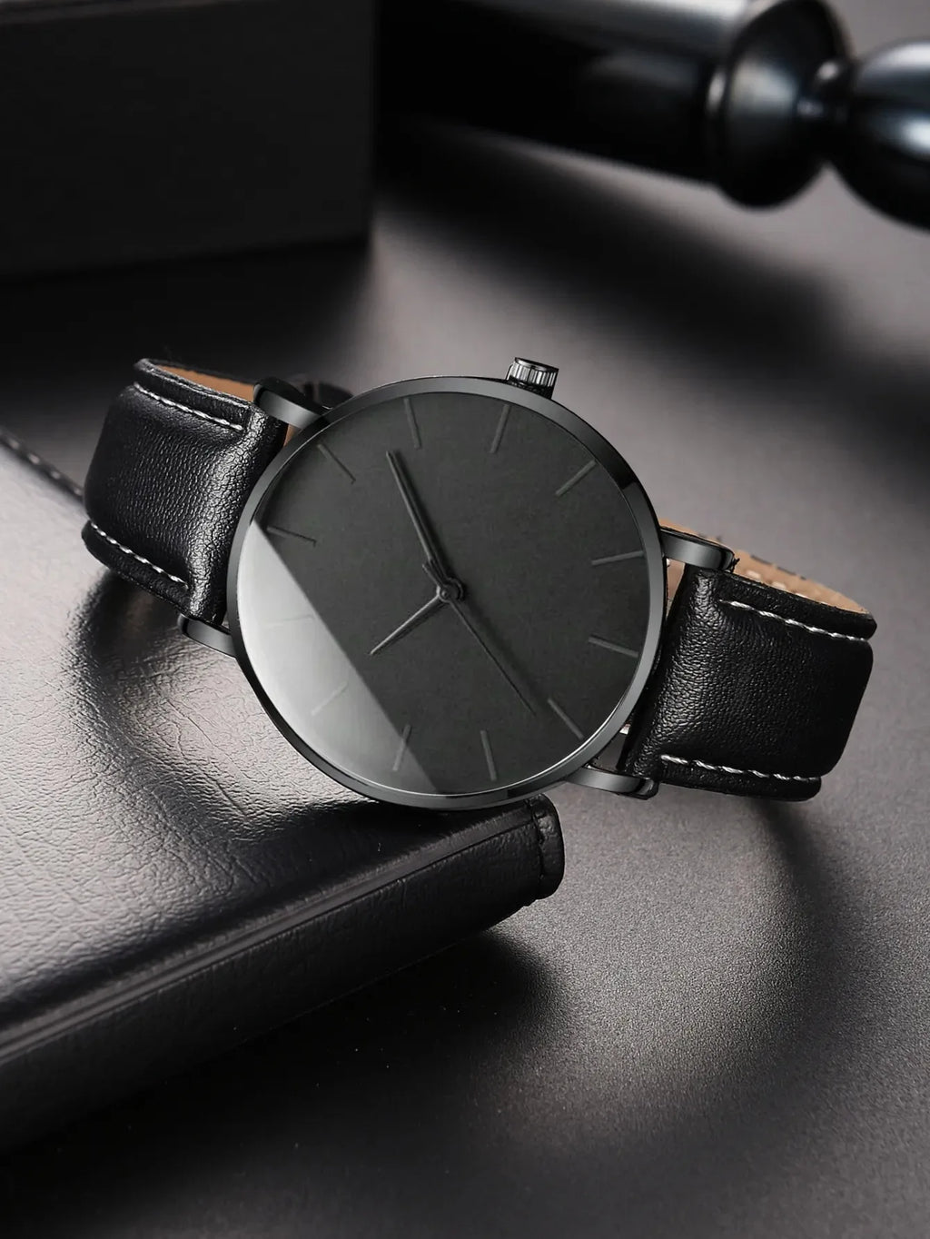 Watch New Men Watch Luxury Bracelet Set Fashion Business Black Leather Quartz Wrist Watches For Men Gift Set Relogio Masculino Qme