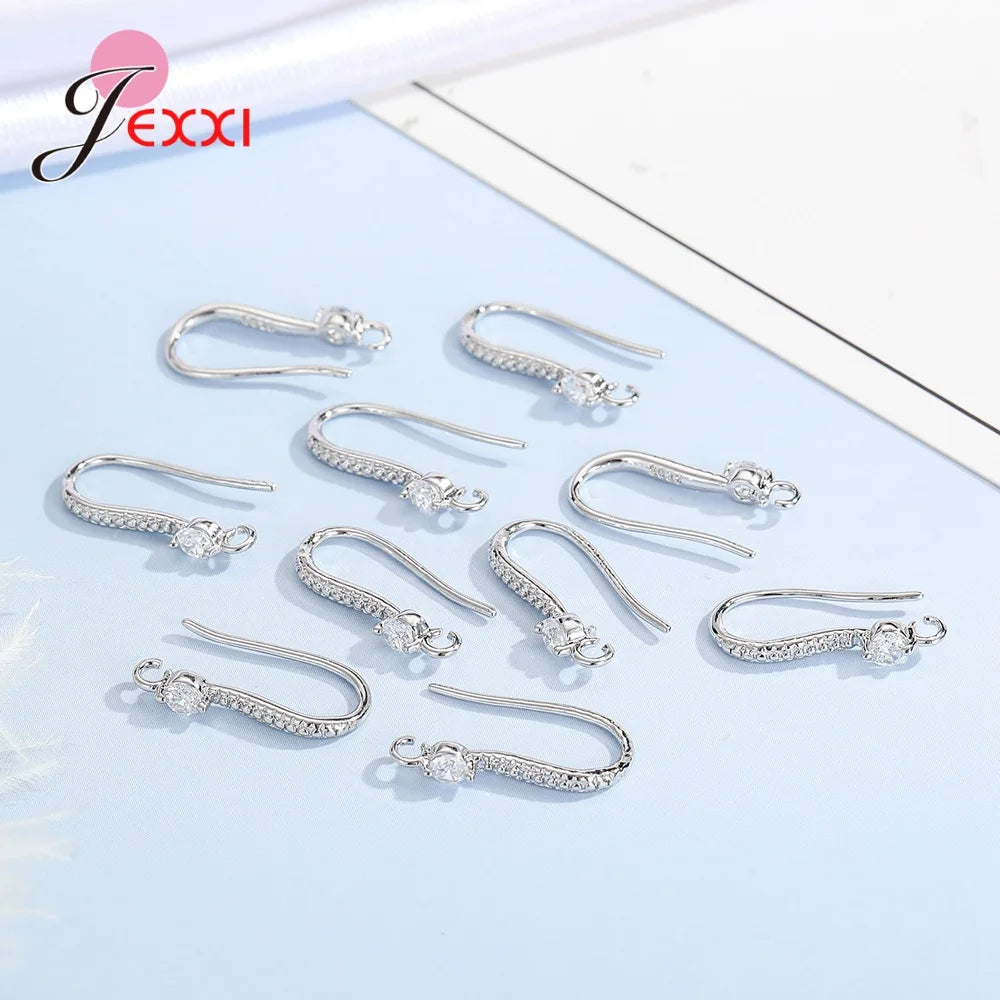 New Arrivals Sparkling Earrings Findings Real 925 Sterling Silver Color Earrings Components For Women Hand Making DIY Jewelry Qme