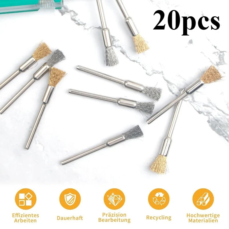 20pcs mini wire brushes are designed specifically for grinding and cleaning, effectively removing rust, corrosion, dirt, and pai Qme