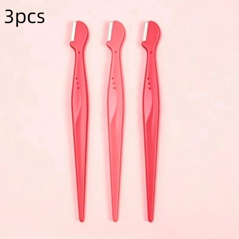 Precision Straight Handle Eyebrow Trimmers 2 3 Round Head Grooming Qme 3pcs Watermelon red