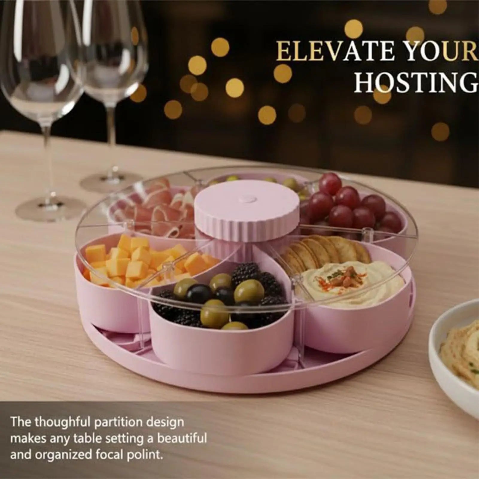Snack Tray Lid Rotating Storage Container Non-slip Base Fruit Qme