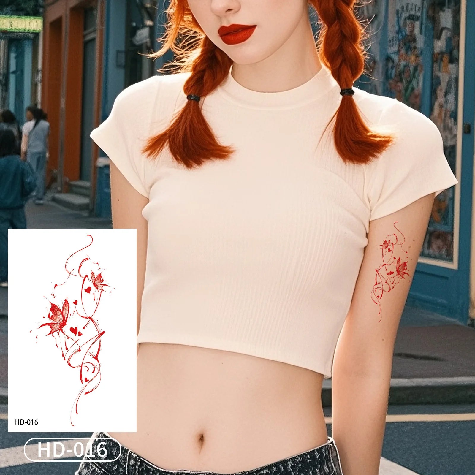 A Temporary Tattoo Retro Red Sticker Watercolor Butterfly Decor Body Arm Art Paster Face Bady Tattoo Waterproof DIY Paster Qme